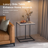 C Shape Sofa Side End Table Sintered Stone Black White - Rear View