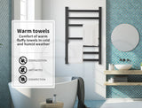 Aluminium Heated Towel Rail 7-Bar Electric Warmer Black - Front View