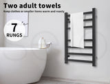 Aluminium Heated Towel Rail 7-Bar Electric Warmer Black