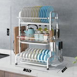 3 Tier Dish Drying Rack Silver 43cm High 60cm - Front View