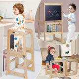 Wooden Toddler Step Stool Learning Tower Kitchen Safety - Low Angle