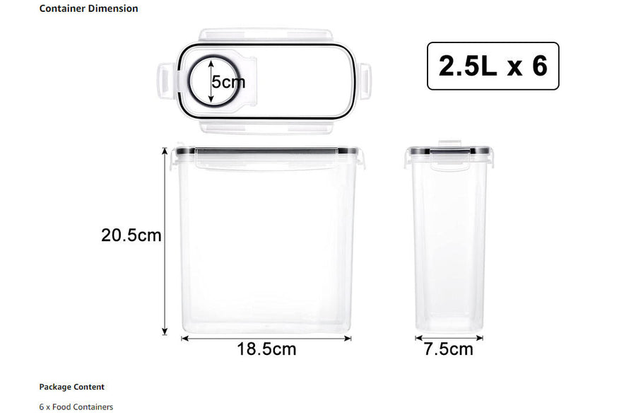 6PCS Food Storage Containers Kitchen Dry Pantry Organiser Airtight Lids