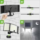 234 LED Solar Motion Sensor Light 5500K Cool Black Outdoor Security Flood Lamp - Low Angle