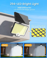 294 LED Solar Light Motion Sensor 6500K Black Outdoor Security Wall Flood Lamp - Top-Down View