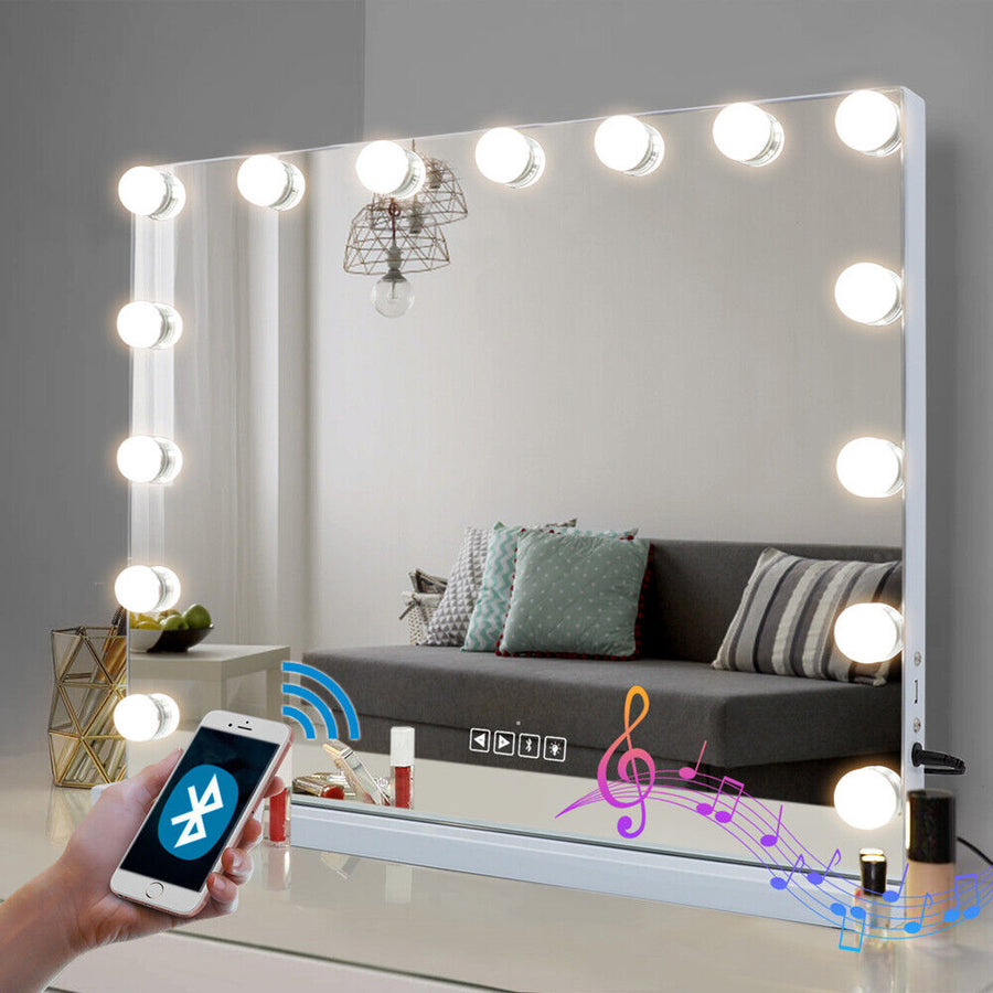 Hollywood LED Vanity Mirror Bluetooth Rectangle White Silver