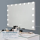 Hollywood LED Vanity Mirror Bluetooth Rectangle White Silver - Close-Up Angle