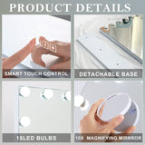 Hollywood LED Vanity Mirror Bluetooth Rectangle White Silver - Low Angle