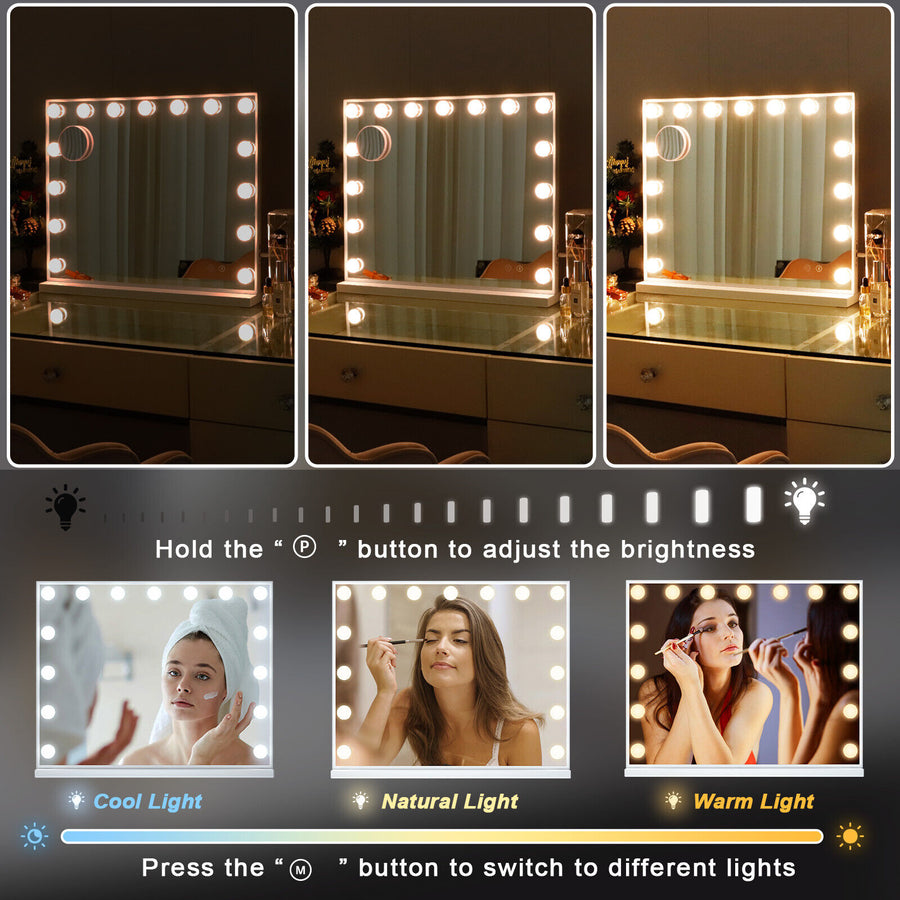 Hollywood LED Vanity Mirror Rectangle White Silver Wall Mirror