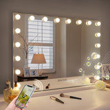 White Bluetooth Hollywood Mirror Rectangle Vanity Wall Light - Front View
