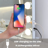 White Bluetooth Hollywood Mirror Rectangle Vanity Wall Light - Top-Down View