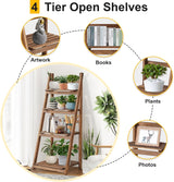 Rustic Wood 4 Tier Plant Stand Bookshelf 38CM Corner Shelf - Front View