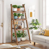 Rustic Wood 4 Tier Plant Stand Bookshelf 38CM Corner Shelf - Side View