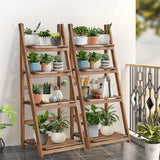 Rustic Wood 4 Tier Plant Stand Bookshelf 38CM Corner Shelf - 45-Degree Angle