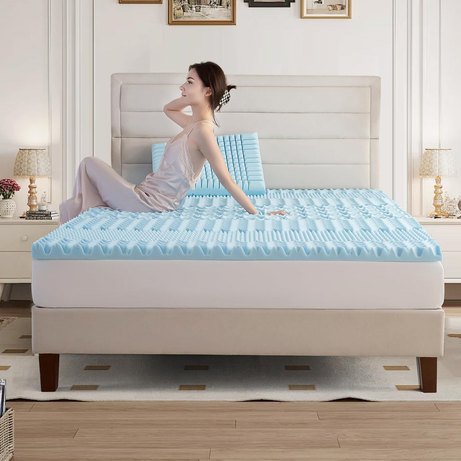 Double Bamboo Memory Foam Mattress Topper 7-Zone 8cm