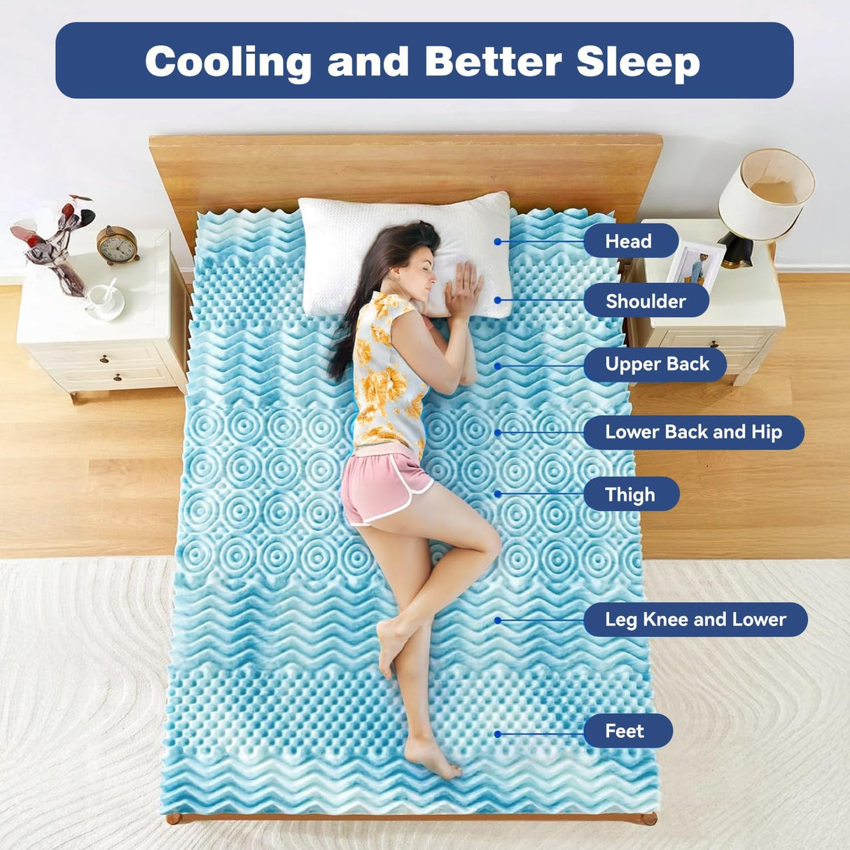 Queen Memory Foam Mattress Topper 7-Zone Bamboo Cover Breathable