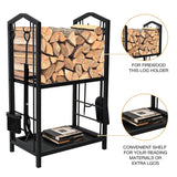 Steel Firewood Rack with Tools, Large Log Holder, 30cm Depth - Front View
