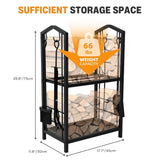 Steel Firewood Rack with Tools, Large Log Holder, 30cm Depth - Top-Down View