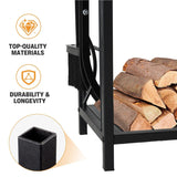 Steel Firewood Rack with Tools, Large Log Holder, 30cm Depth - Rear View