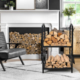 Steel Firewood Rack with Tools, Large Log Holder, 30cm Depth - Close-Up Angle