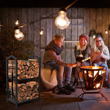 Steel Firewood Rack with Tools, Large Log Holder, 30cm Depth - Low Angle