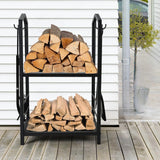 Steel Firewood Rack with Tools, Large Log Holder, 30cm Depth - Extra Image