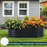 Oval Raised Garden Bed Galvanised Steel 240x80x42cm Planter - Front View