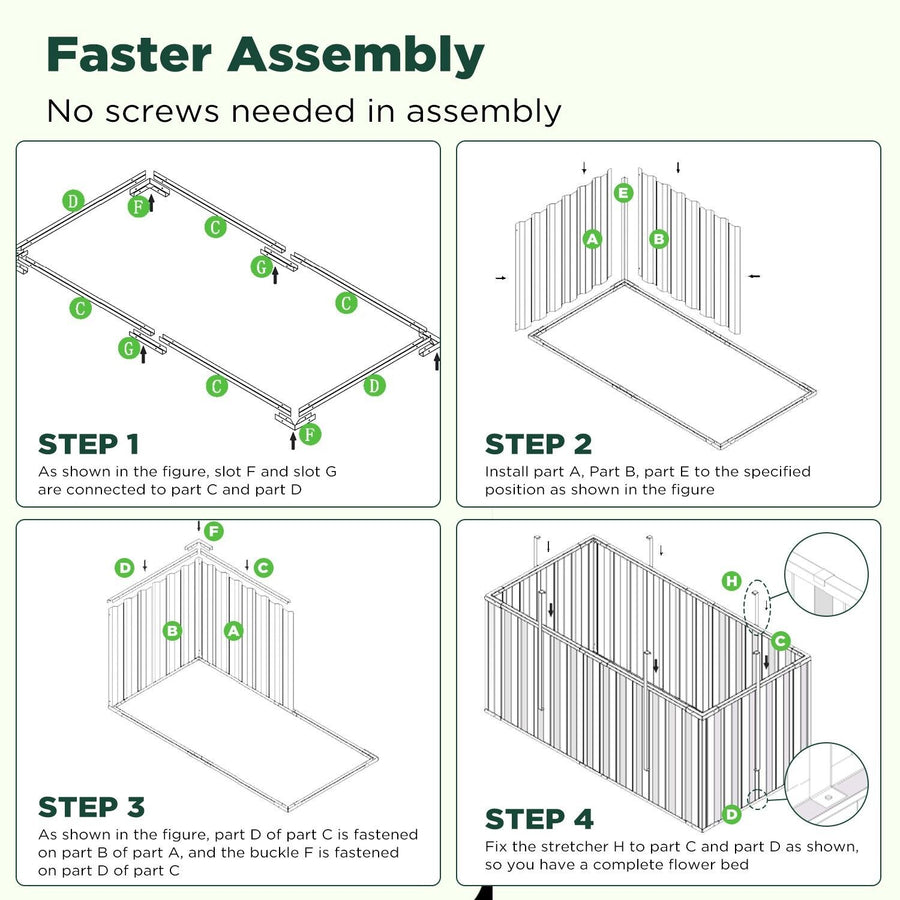 Galvanised Steel Raised Garden Rectangle Bed 160x80x42cm No-Screw Oval