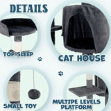 Cat Tower Tree Scratching Post Dark Grey Condo 112cm - Side View
