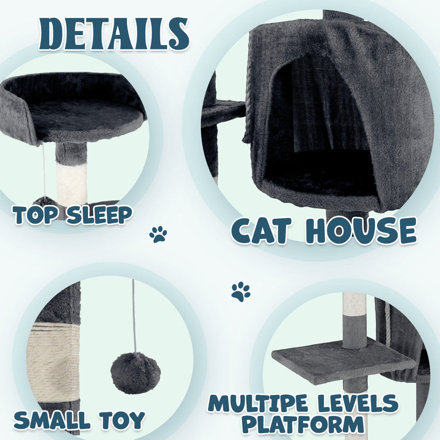 Cat Tower Tree Scratching Post Dark Grey Condo 112cm