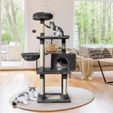 Large Grey Cat Tree Tower Condo with Scratching Post Bed - 45-Degree Angle