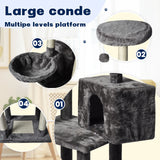 Large Grey Cat Tree Tower Condo with Scratching Post Bed - Rear View