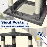 Large Grey Cat Tree Tower Condo with Scratching Post Bed - Low Angle