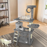 Grey Cat Tree Tower Condo Scratching Post Bed Stand 1.4M - Front View
