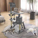 Grey Cat Tree Tower Condo Scratching Post Bed Stand 1.4M - Side View