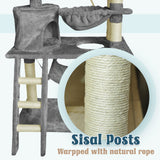 Grey Cat Tree Tower Condo Scratching Post Bed Stand 1.4M - Close-Up Angle