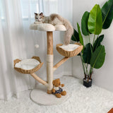 Cat Tree Scratcher Plush Sisal Willow Wood w Basket Cushion - Front View