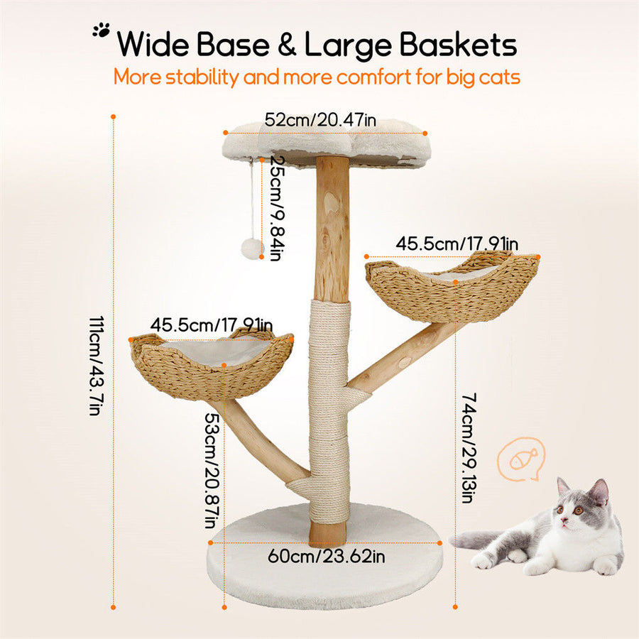 Cat Tree Scratcher Plush Sisal Willow Wood w Basket Cushion