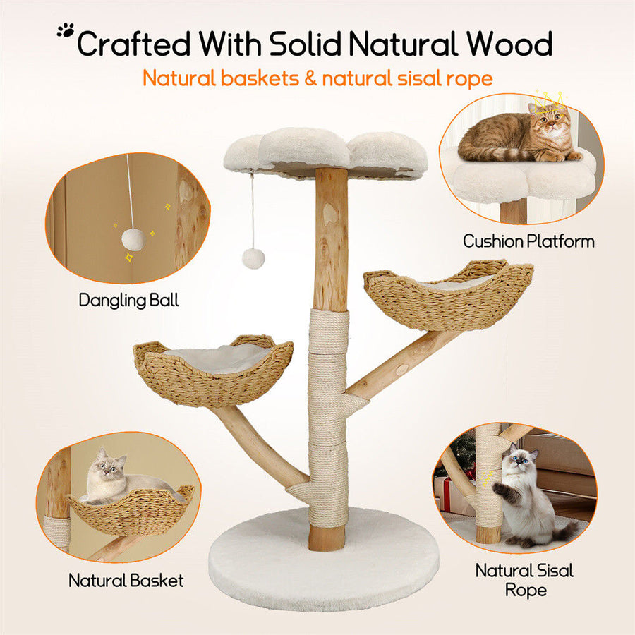 Cat Tree Scratcher Plush Sisal Willow Wood w Basket Cushion