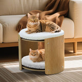 Elevated Double Cat Bed 2-Tier Wooden Plush Kitten Lounge - Front View
