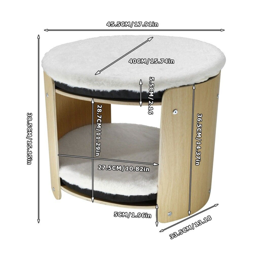 Elevated Double Cat Bed 2-Tier Wooden Plush Kitten Lounge
