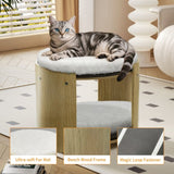 Elevated Double Cat Bed 2-Tier Wooden Plush Kitten Lounge - 45-Degree Angle