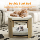 Elevated Double Cat Bed 2-Tier Wooden Plush Kitten Lounge - Rear View