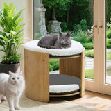 Elevated Double Cat Bed 2-Tier Wooden Plush Kitten Lounge - Close-Up Angle