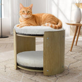 Elevated Double Cat Bed 2-Tier Wooden Plush Kitten Lounge - Extra Image