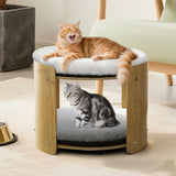 Elevated Double Cat Bed 2-Tier Wooden Plush Kitten Lounge - Extra Image