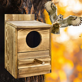 Owl Nesting Box Bird Feeder Paulownia Wood Acrylic - Side View