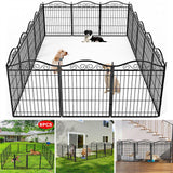 16 Panel Pet Playpen Gate Extension w/ Lockable Door Large Dog Cage - Low Angle