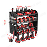 Power Tool Rack Organizer - Wall Mount Drill Holder, 4 Layers - Side View