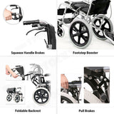 16 Lightweight Foldable Wheelchair Flat-Free Tires Handbrakes - Side View