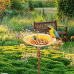 Solar Bird Bath Feeder Fountain Deck Post Mount